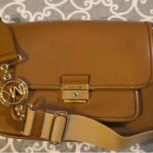 Michael Kors Brown Crossbody Bag with Gold Accents & New MK Leather Care Kit